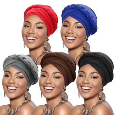Afbeelding van DRESHOW Vrouwen Tulband Pre Tied Twisted Braid Hair Cover Wrap Afrikaanse Beanie