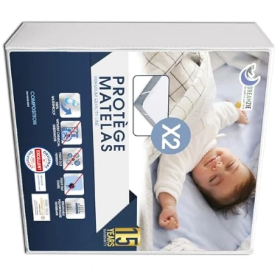 Afbeelding van Dreamzie Matrasbeschermer Voor Matras 80 x 160 cm Waterdicht met 4 Elastische Hoeken Gecertificeerd OEKO TEX® twee stuks