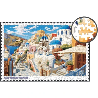 Afbeelding van Milliwood HT776 Houten Puzzel XXL Santorini 3D Puzzels bouwpakket Hobby Speelgoed voor kinderen &amp; volwassenen Wanddecoratie Woonkamer 580 stukjes 51x34cm In luxe geschenkdoos Vaderdag cadeau