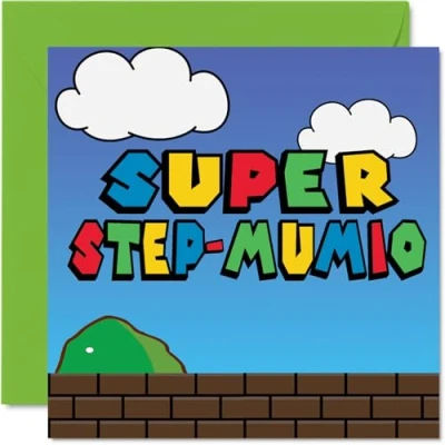 Afbeelding van Verjaardagskaarten voor stiefmoeder Super Step Mumio Grappige gelukkige verjaardagskaart van stiefzoon dochter, moederdagkaart stiefmoeder, 145 mm x grap wenskaarten