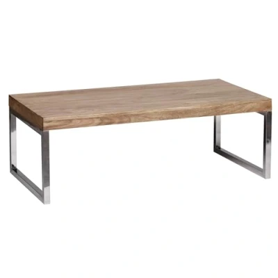 Afbeelding van FineBuy Koffietafel Massief Acacia Hout en Metaal 120 x 40 60 cm Salontafel Bruin Rechthoekige Tafel Woonkamer Moderne Houten Bijzettafel
