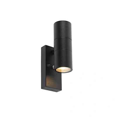 Afbeelding van QAZQA Buiten wandlamp zwart 2 lichts IP44 met schemersensor Duo