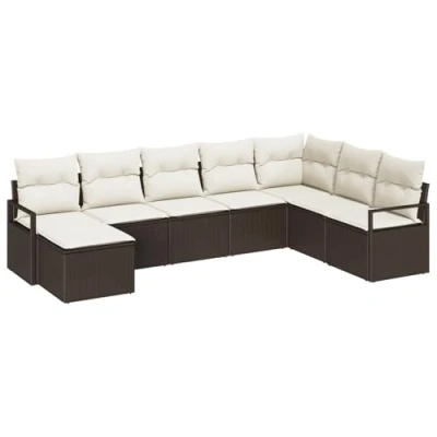 Afbeelding van vidaXL 8 delige Tuin Sofa Set met Kussens Bruin Poly Rattan, 2 zits Opbergruimte &amp; Rattan