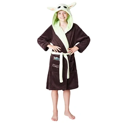Afbeelding van Star Wars Badjas met Baby Yoda, Mandalorian Kind Badjassen Kap en 3D Oren, Zachte Jongen Ochtendjas van Fleece, Pluizig Dressing Gown, Leuk Cadeau Ideeen (Bruin/Groen, 9 10 Jaar)