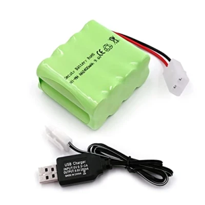 Afbeelding van Gecoty® 9,6 V NiMH accu, 2400 mAh oplaadbare AA accupack met USB oplaadkabel en KET 2P aansluiting voor RC Truck Tank slagschip