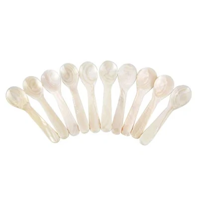 Afbeelding van DUEBEL 10 parelmoerlepels, eierlepel, kaviaarlepel, witte parelmoer van de zoetwaterschelp ca. 8 cm