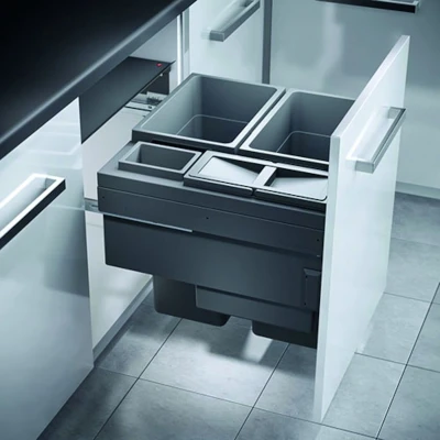 Afbeelding van Hailo Euro Cargo 600 inbouwsysteem voor uittrekfront 4 binnenemmers 2 x 38 L + 12L 2,5L. Donker grijs.