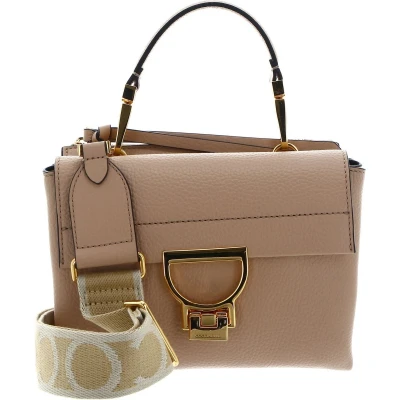 Afbeelding van COCCINELLE Leren Schoudertas Handtas Arlettis Signature Handbag Grained Leather Toasted Beige