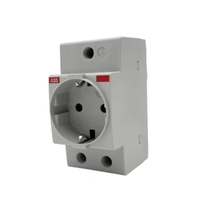 Afbeelding van RASMACOR ABB Schuko stekkerdoos 16 A, Ref. M1175, DIN railmontage, 50/60 Hz, 250 V AC, grijs, afmetingen 4,5 x 8,5 7 cm