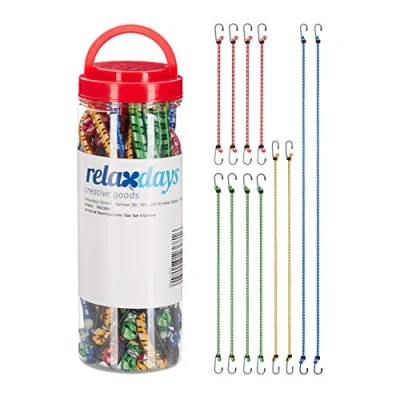 Afbeelding van Relaxdays bagagespin set 12 stuks 4 groottes en kleuren spanelastiek spinhaak