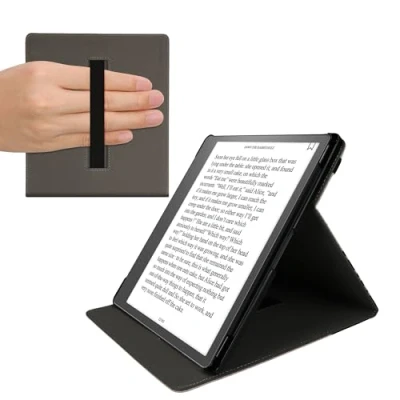 Afbeelding van kwmobile e reader hoesje geschikt voor Amazon Kindle Scribe hoes Ereader flip case met standaard Kunstleren cover Meisje boeken design in zwart / beige