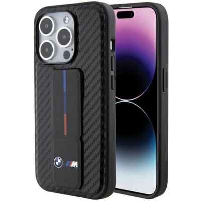 Afbeelding van BMW M Carbon Grip Stand Back Case Apple iPhone 15 Pro (6.1&quot;) Zwart