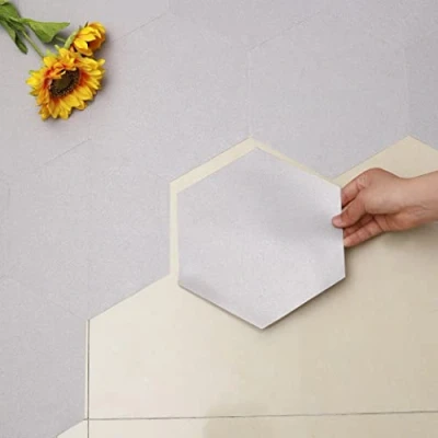 Afbeelding van Hode PVC vloerbedekking, vinylvloer, zelfklevende tegels, plaktegels, vloer, lichtgrijs, zeshoek, 11 cm, waterdicht, 0,3 m², 10 tegels