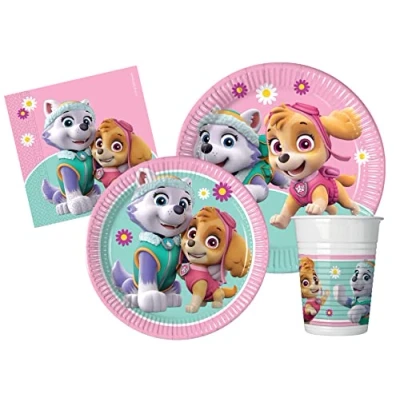 Afbeelding van Party Tableware Set Paw Patrol Skye &amp; Everest for 24 people (112 pcs: paper plates Ø23cm, Ø20cm, cups 200ml, 40 napkins 33x33cm)