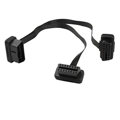 Afbeelding van Futheda Ultra Low Profile OBD II Splitter Y Dunne Noedelkabel, 1 Mannelijke naar 2 Vrouwelijke OBD2 Auto Diagnostic Extender Cord Connector Adapter 16 Pin Platte Lint Kabel 30 cm