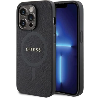 Afbeelding van Guess Saffiano Back Case (MagSafe Compatible) Geschikt voor Apple iPhone 14 Pro Max (6.7&quot;) Zwart