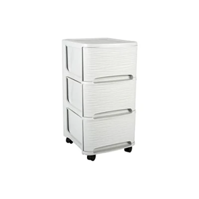 Afbeelding van Ladenkast organizer wit 3x lades met wieltjes L32 x B37 H61 cm Ladeblok
