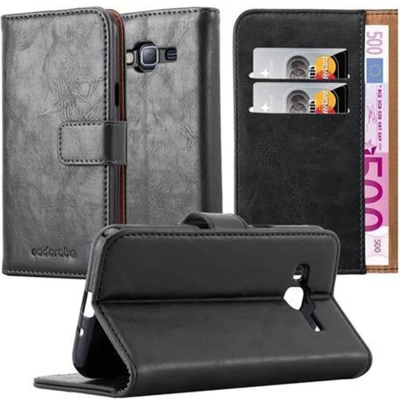 Afbeelding van Cadorabo Hoesje geschikt voor Samsung Galaxy J3 2016 in ZWART GRAFIET Beschermhoes met magnetische sluiting, standfunctie en kaartvakje Book Case Cover Etui