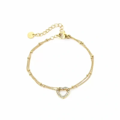 Afbeelding van Bijoutheek Armband (Sieraad) Open Hart Witte Stenen Goud