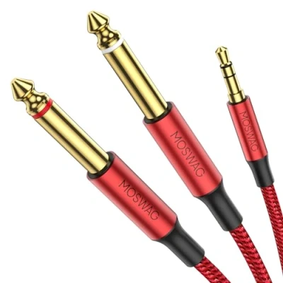 Afbeelding van MOSWAG 3,5 mm 1/8 inch TRS stekker naar 2 x 6,35 1/4&quot; TS monostereo Y splitterkabel 3M compatibel voor thuisstereosystemen, laptop, versterker, audiorecorder mixer, MP3 enz