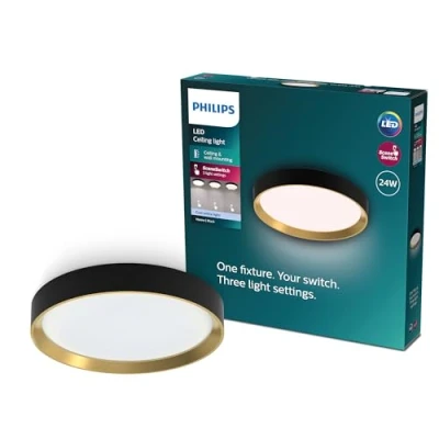 Afbeelding van Philips Hanno plafondlamp SceneSwitch lichttechnologie 24W Helderwit licht Zwart met goud design
