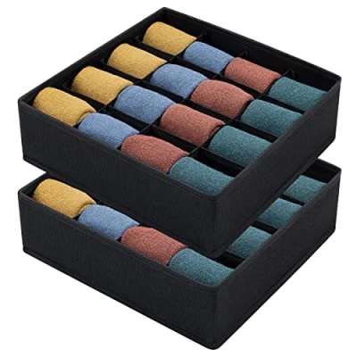 Afbeelding van Joyoldelf Set van 2 opvouwbare lade organizer, vliesstof, met 16 vakken, opbergdoos voor sokken, beha, zakdoeken (lichtzwart)