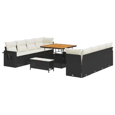 Afbeelding van vidaXL 11 delige Tuin Sofa Set met Kussens Zwart Poly Rattan Acacia