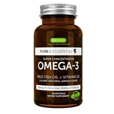 Afbeelding van Igennus Omega 3 met vitamine D3, 80% sterk geconcentreerde DHA+EPA capsules, pure visolie uit wilde vangst, zonder vissmaak, 60 softgelcapsules, 1 per dag