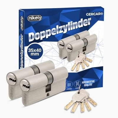 Afbeelding van GERCAR Pro Profielcilindersloten, 35/40, massieve sluitcilinder, gelijksluitend set van 2 dubbele cilinders, mat messing, inclusief 10 sleutels keersleutels lengte: 75 mm, A: 35 B: 40 2x