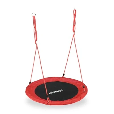 Afbeelding van Relaxdays Nestschommel kinderschommel schotelschommel schommel buiten rond 90 cm rood