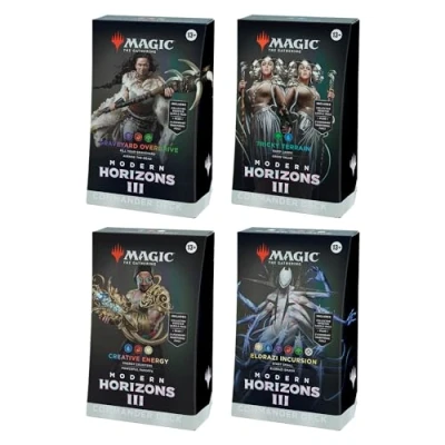 Afbeelding van MAGIC THE GATHERING: MODERN Horizons 3: COMMANDER DECK DISPLAY INCLUDES: Graveyard Overdrive, Tricky Terrain, Creative Energy, and Eldrazi Incursion