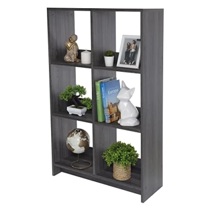 Afbeelding van Iris Ohyama, Kubus boekenkast / Open houten plank Kast met 6 planken , Eenvoudige montage, modulair, Kantoor, woonkamer, school Wood Shelf WOS Grijs Eiken