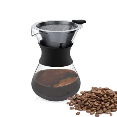 Afbeelding van 400 ml Giet over koffiezetapparaat, Karaf van Borosilicaatglas met herbruikbaar filter roestvrij staal, Handmatig Koffie druppelaar, Glazen koffiepot schaalverdeling
