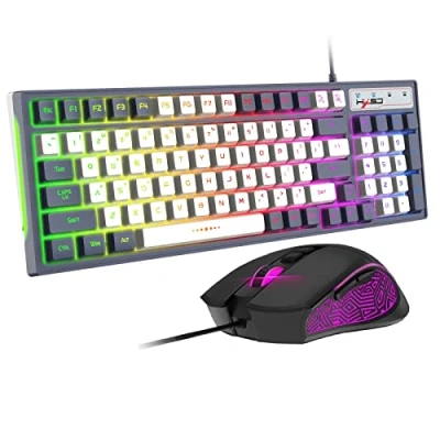 Afbeelding van Bedraad gamingtoetsenbord en muiscombinatie, 96 toetsen 8 chroma led RGB achtergrondverlichting, 26 anti ghosting, ergonomisch toetsenbord met mechanisch gevoel, verstelbare 3600 DPI muizen,