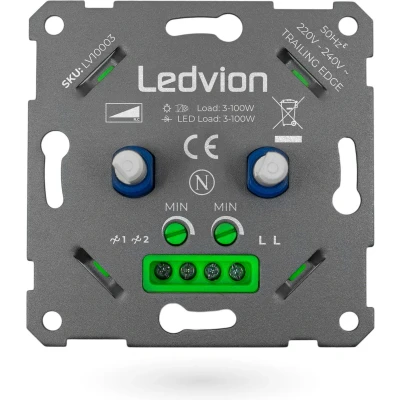 Afbeelding van Ledvion LED Duo Dimmer 3 100 Watt, Universeel, LED, Inbouw dimmer, Fase afsnijdbaar