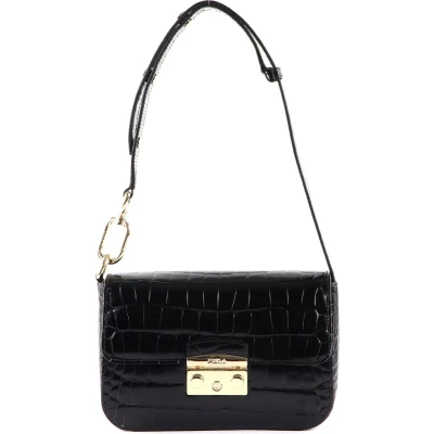 Afbeelding van FURLA Leren Schoudertas Avondtas Metropolis Shoulder Bag Nero Zwart