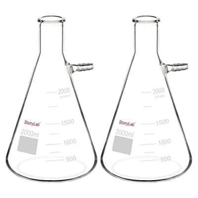 Afbeelding van stonyLab 2 pack 2000 ml Filterkolf van Borosilicaatglas, Bouthals met Tubulatie,