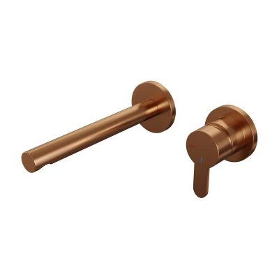 Afbeelding van Brauer Copper Edition Wastafelmengkraan inbouw rechte uitloop links hendel plat smal model D 1 PVD geborsteld koper