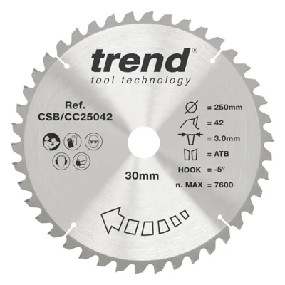 Afbeelding van Trend CraftPro crosscutting TCT zcirkelaagblad met negatieve haaksnede, 250 mm diameter x 42 tanden 30 asgat, CSB/CC25042