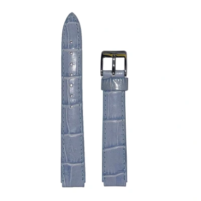 Afbeelding van Horlogeband 16mm Licht blauw Echt leer in croco print Roestvrijstalen gesp