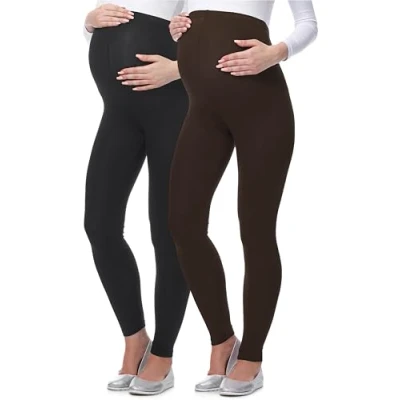 Afbeelding van BE Mammy Leggings 02 2P Dames Zwangerschapsleggings 2 Pack Lang Viscose Elasthan Zwart/Bruin S