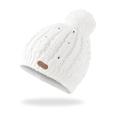 Afbeelding van Black Crevice gebreide wintermuts voor dames, met glitterparels en pompon, eenheidsmaat, muts zeer warme fleecevoering, wintermutsen dames