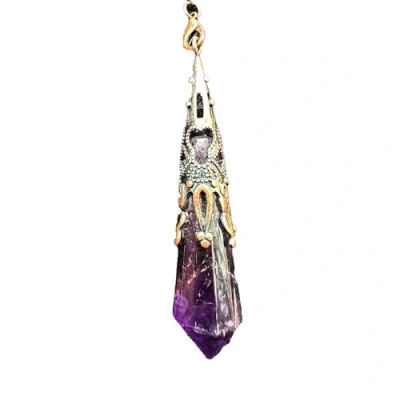 Afbeelding van Edelsteen slinger van kristal, zeshoekig, vintage, voor radiesthesie, chakra, reiki, waarzeggerij, meditatie, wicca (amethist)