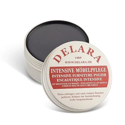 Afbeelding van DELARA Intensieve meubelverzorging, zeer hoogwaardige meubelwas met bijenwas en kokosolie, 75 ml, zwart Made in Germany
