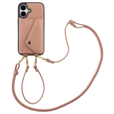 Afbeelding van Selencia Hoesje Geschikt voor iPhone 16 Met Pasjeshouder Sera Koordhoesmet pashouder envlop Roze