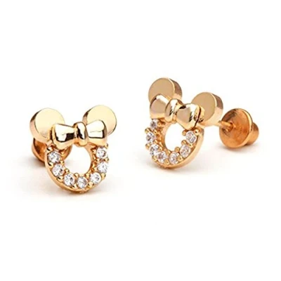 Afbeelding van baobei Mouse minnie sieraden voor vrouwen rose goud verguld sterling zilver Cubic Zircons wit kristal holle Mickey Stud Oorbellen cadeau meisjes kinderen (f1784)