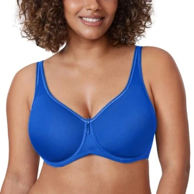 Afbeelding van DELIMIRA Dames T shirt Volledige Dekking Plus Size Naadloze Gewatteerde Beugelbeha Fonkelend blauw 90F