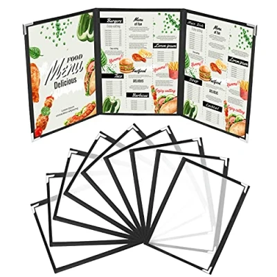 Afbeelding van Kurtzy Drievoudige A5 Menuhoezen (10 Stuks) 3 Dubbele Weergave Amerikaanse Menuhouders Zwarte Driebladige Doorzichtige Menucovers met Hoekbeschermers Voor Restaurants, Bars, Cafés, Eten &amp; Drinken