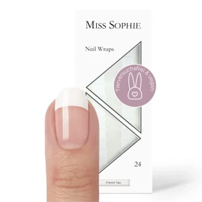 Afbeelding van Miss Sophie Nagelfolie &quot;French Tip&quot;, Transparant, Wit, Nail Wraps 24 ultradunne zelfklevende duurzame nagelfolies