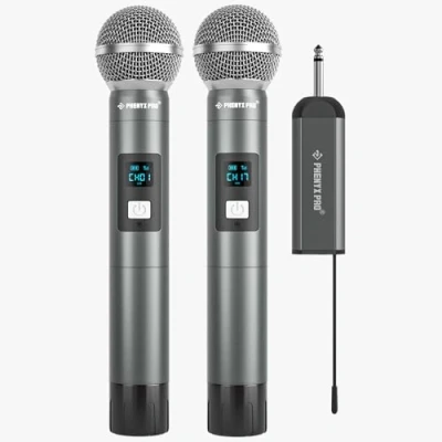 Afbeelding van Phenyx Pro Draadloos digitaal microfoonsysteem, met 2 dynamische handmicrofoons, ontvanger, 5 UHF frequentiegroepen, draadloze microfoons voor karaoke, zang, bruiloft (PDP 2)